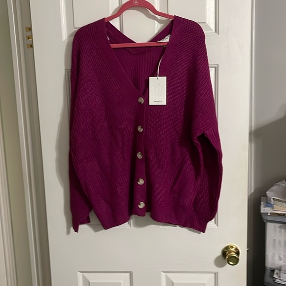 NWT Boutique Purchased Magenta Buttondown Cardigan - Picture 1 of 4